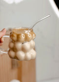 Bubble glass mug with glass straw