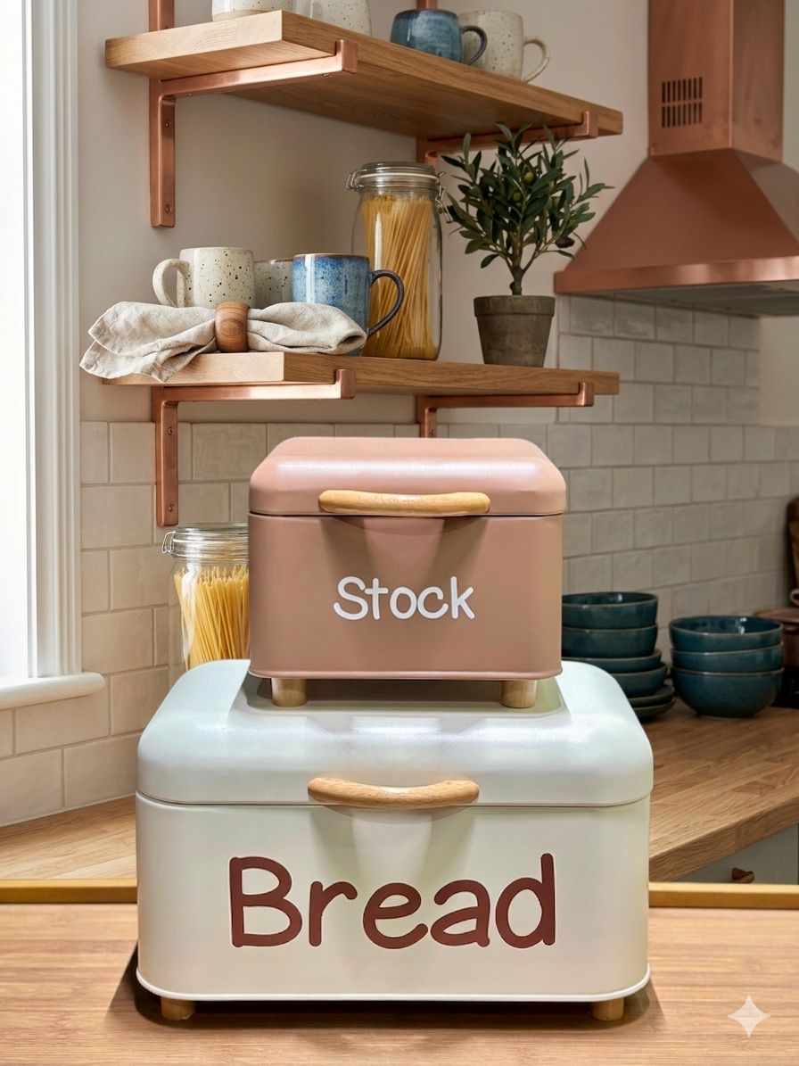 2 - Pieces Bread Bin Set - Premium Tin Storage Containers