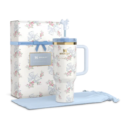 The Stanley X LoveShackFancy Holiday Quencher | 40 OZ - Rosa Beaux Blue - Gift Box
