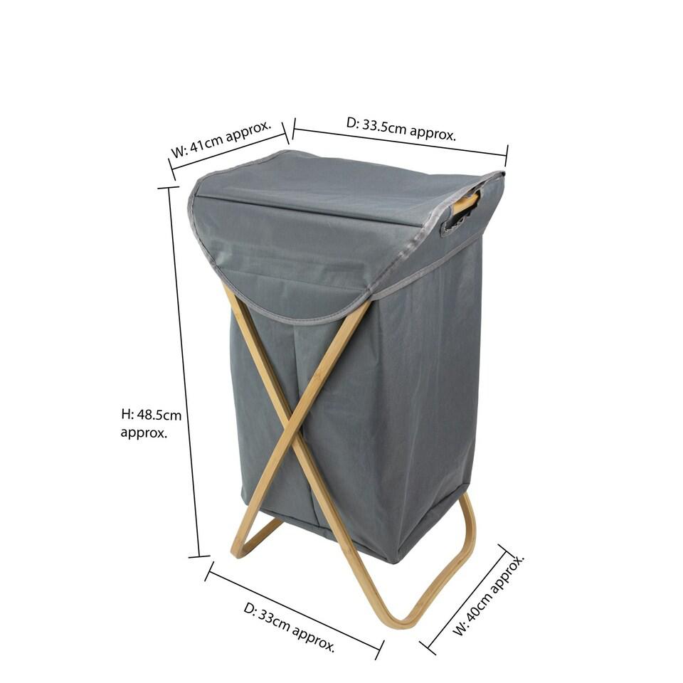 Foldable Laundry Hamper with Lid & Wooden Stand