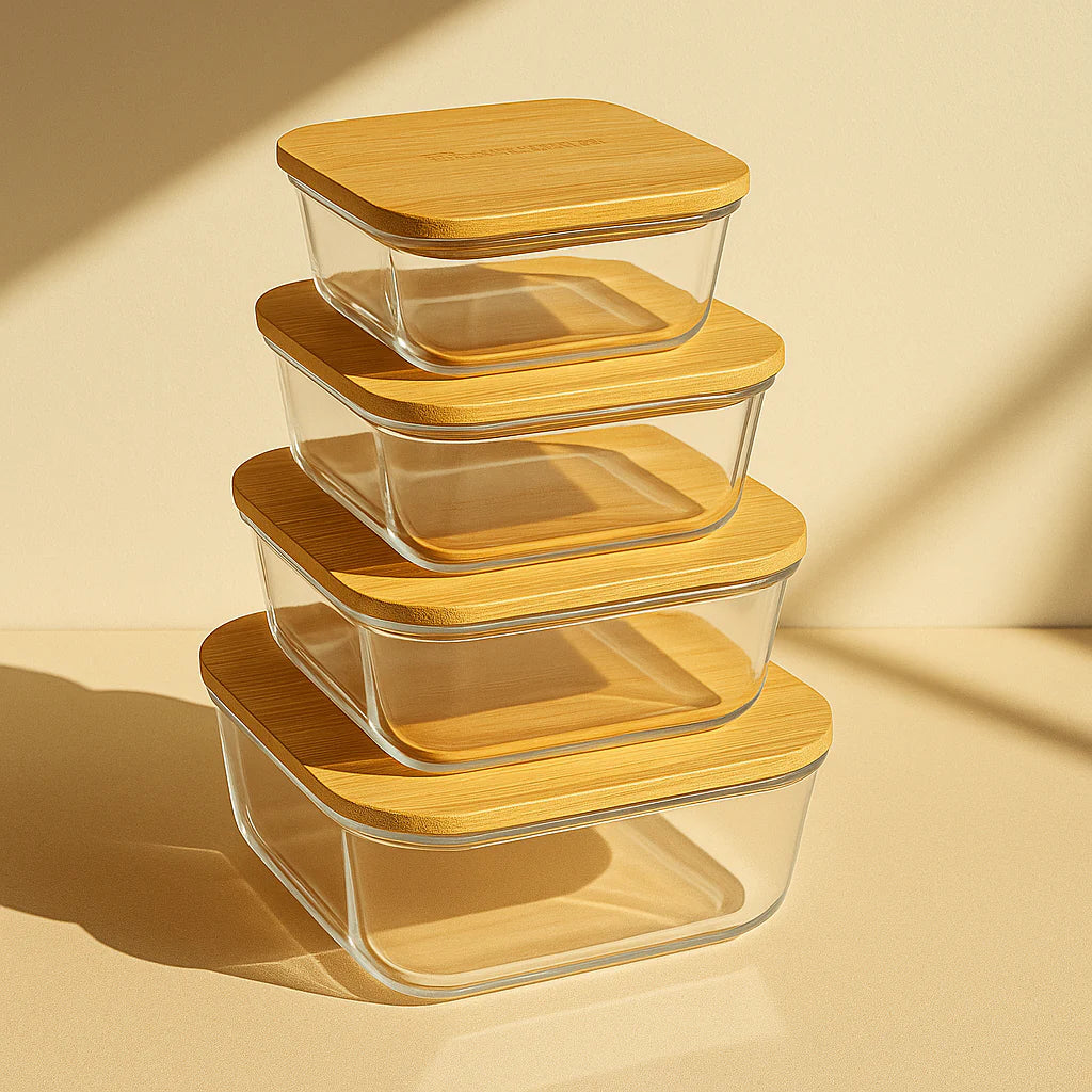 4 Pcs Glass Food Storage Containers - Square