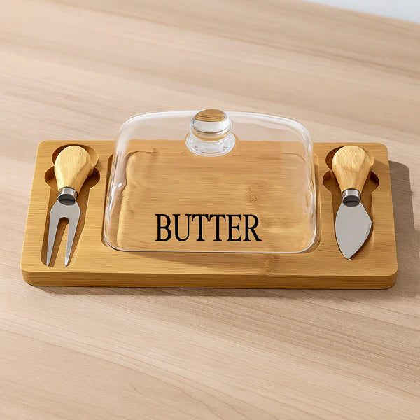 Elegant Glass Butter Keeper with Dual Knife Holders