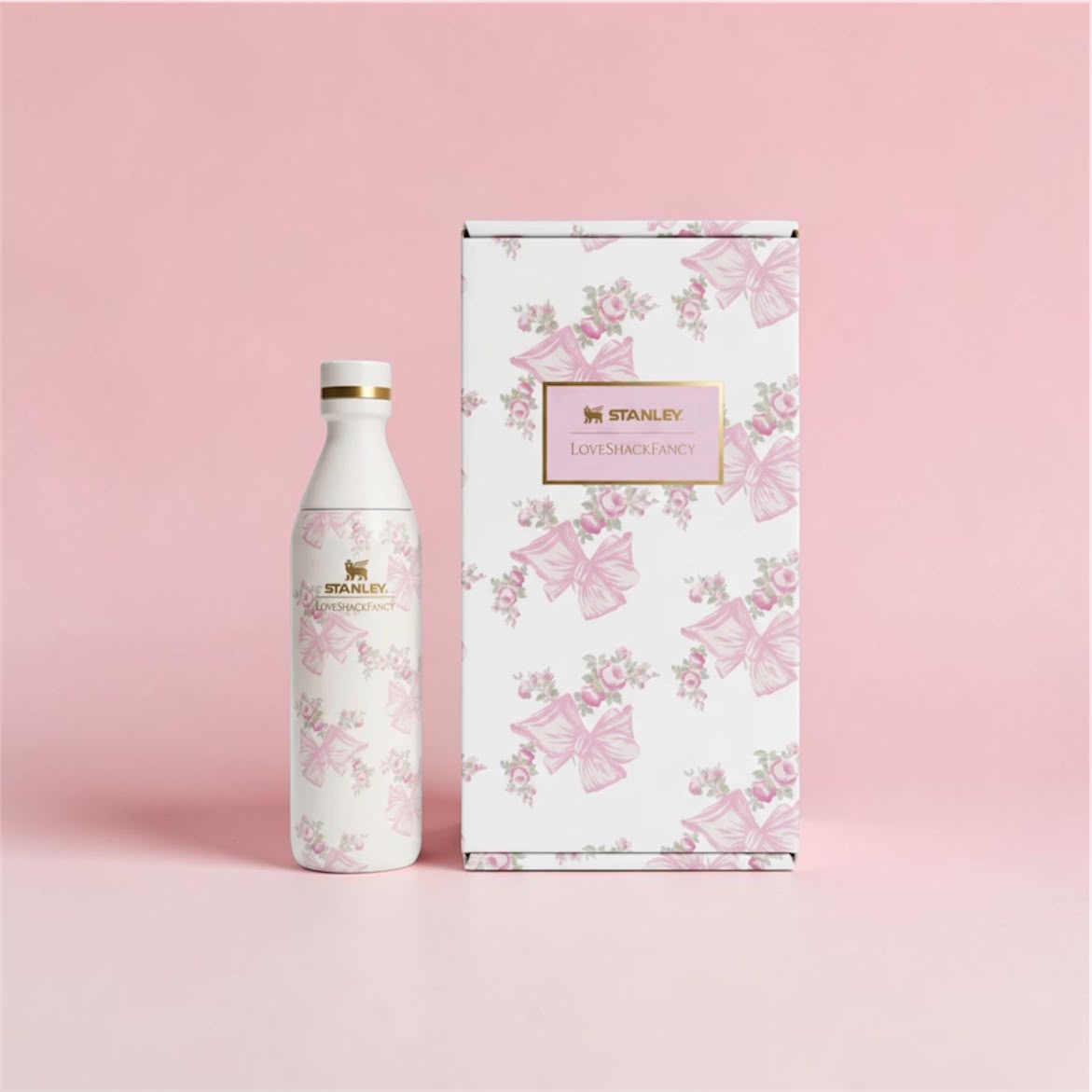 Stanley x Loveshack Fancy All Day Slim Bottle 16 oz - Beaux Pink