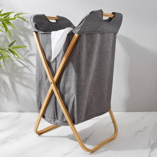 Foldable Laundry Hamper with Lid & Wooden Stand