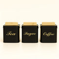 3-Piece Square Metal Sugar Canister Set with Bamboo Lids - Black