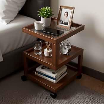 Modern Wooden Side Table with Storage Shelves