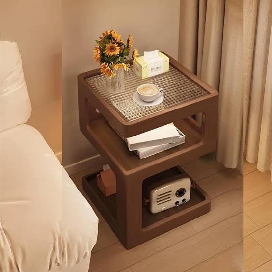 Modern Wooden Side Table with Storage Shelves