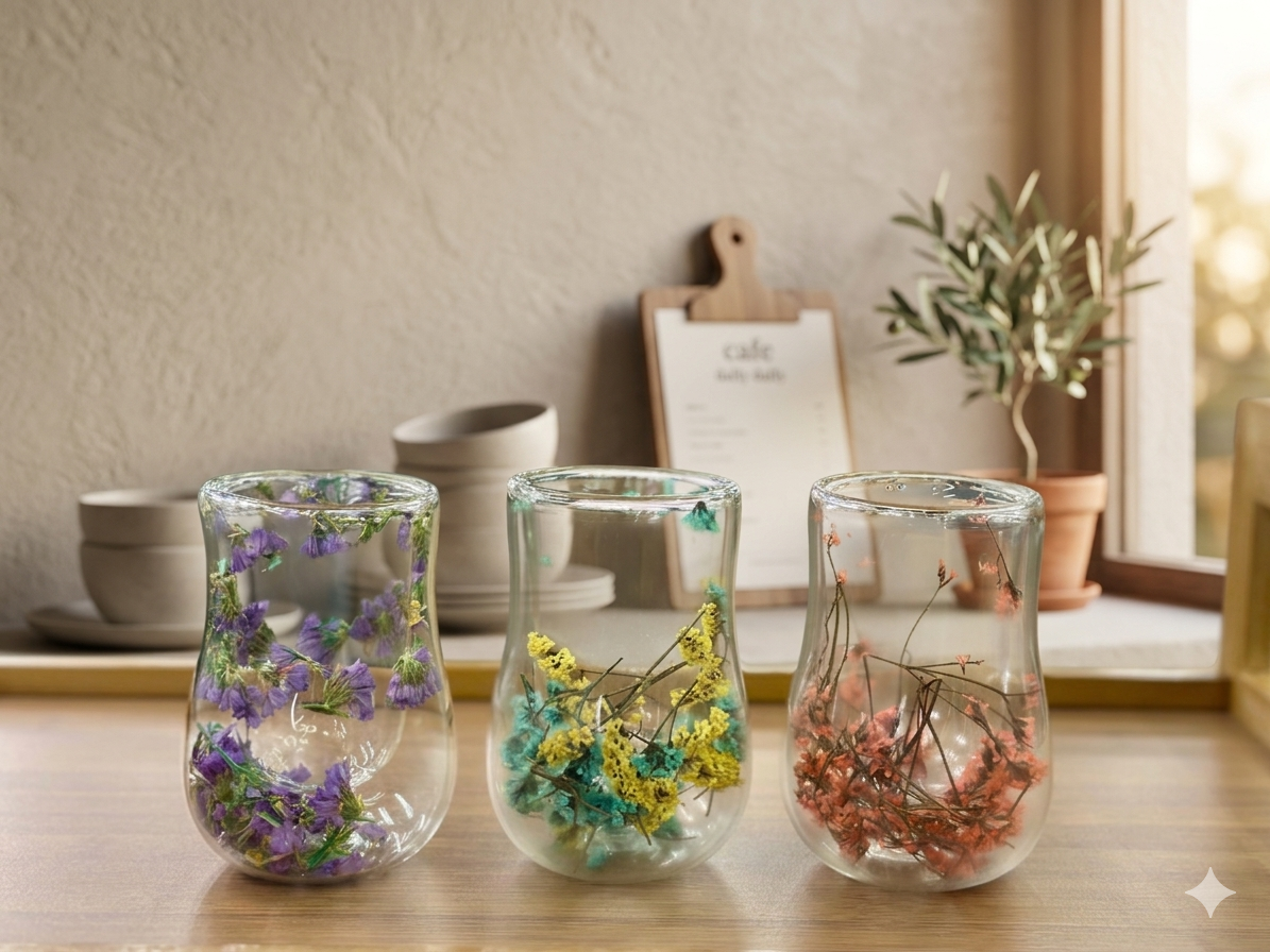 Double wall dried flower glass