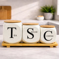 Modern Ceramic Tea Coffee Sugar Storage Jar Set with Bamboo Tray