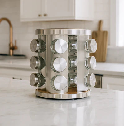 Revolving Glass Spice Jar Set Rack (12 Pc.)