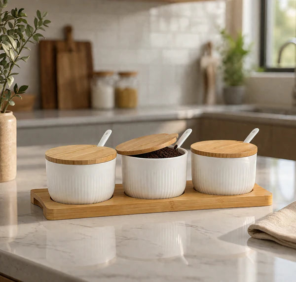 Danny Home Bamboo Tray & Ceramic Pastry Bowls