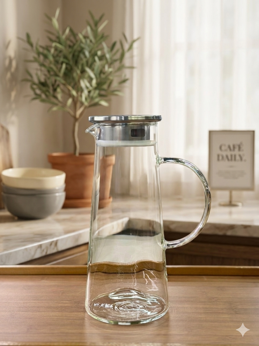 2.2L Borosilicate Glass Jug with Stainless Steel Lid - Elegant & Durable Drinkware