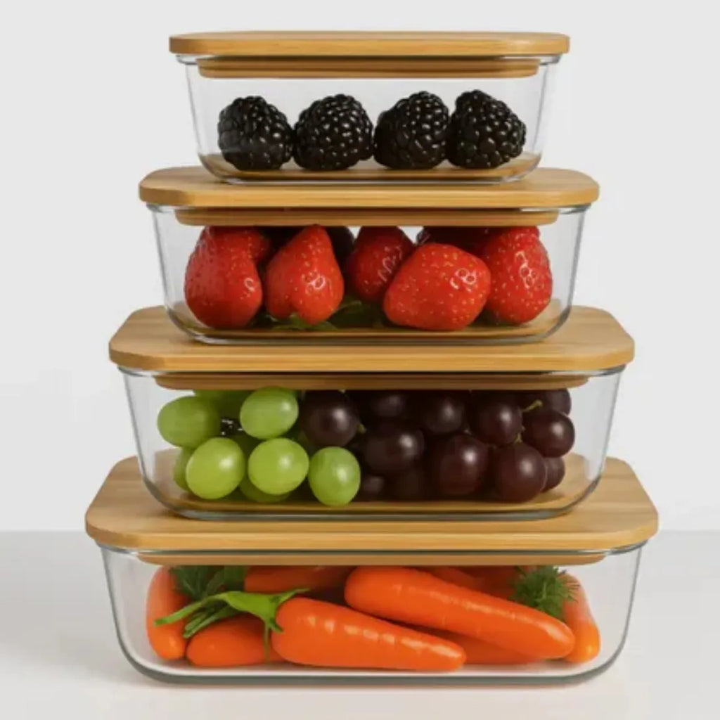 4-Pieces Glass Food Storage Containers - Rectangle