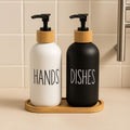 Bathroom Hand Soap Dispenser With Bamboo Tray, Kitchen Dish Soap Dispenser