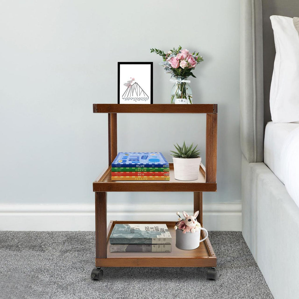 Modern Wooden Side Table with Storage Shelves