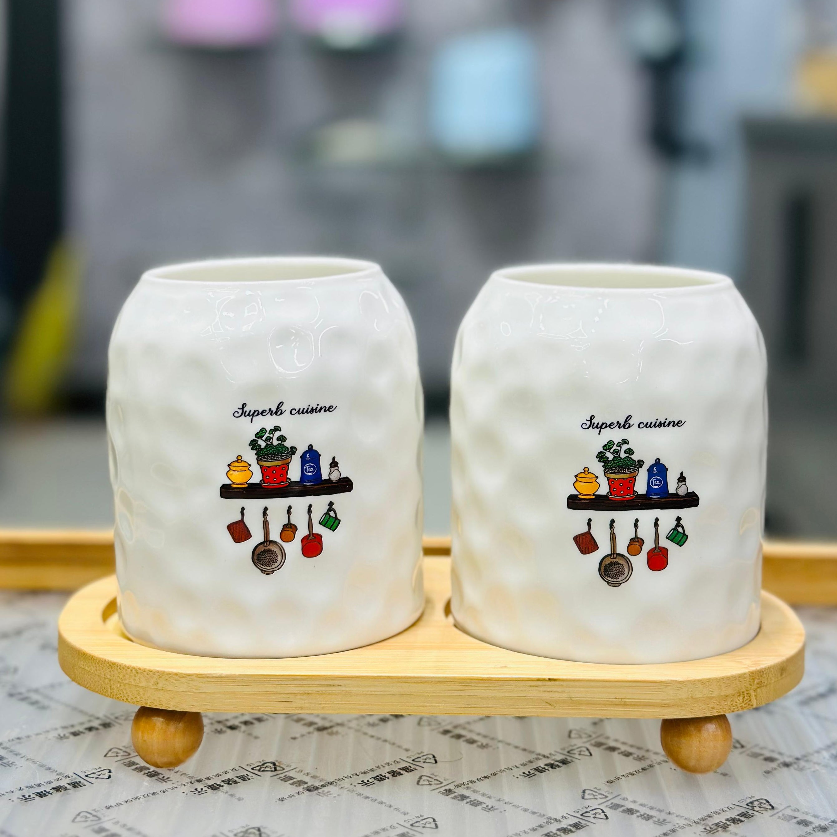 2 - pieces Ceramic Spoon Holder With Wooden Stand