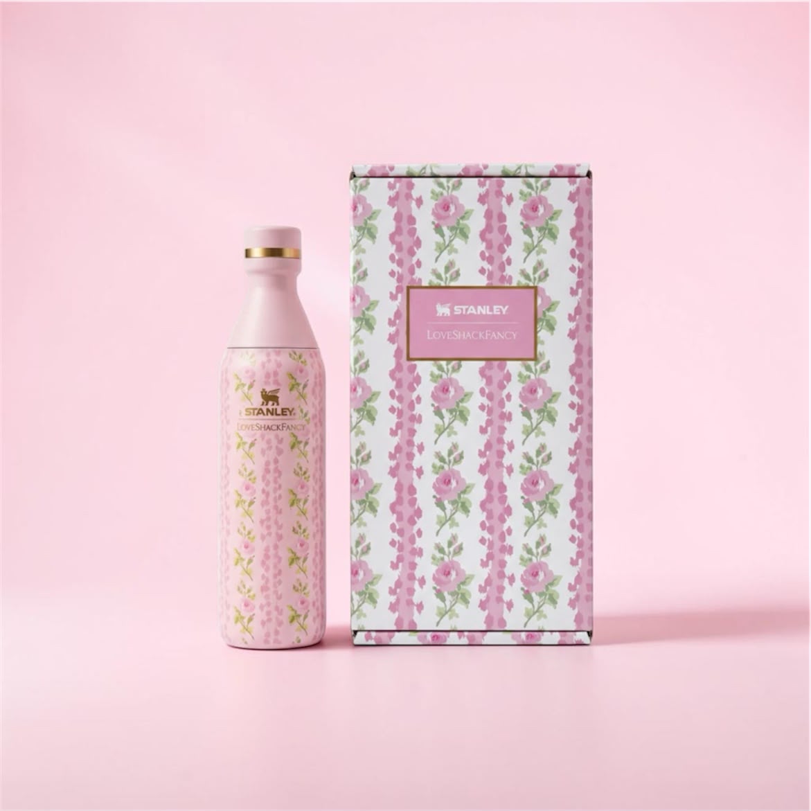 The Stanley x Loveshack Fancy All Day Slim Bottle 16 oz - Everblooming Rossettes
