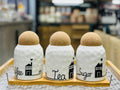 Ceramic Cork Tea, Sugar & Coffee Jars With Wooden Stand