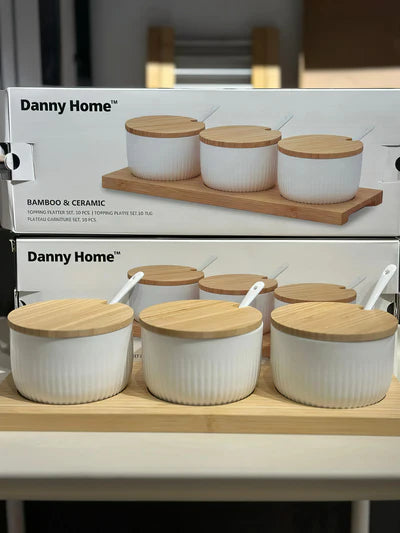 Danny Home Bamboo Tray & Ceramic Pastry Bowls