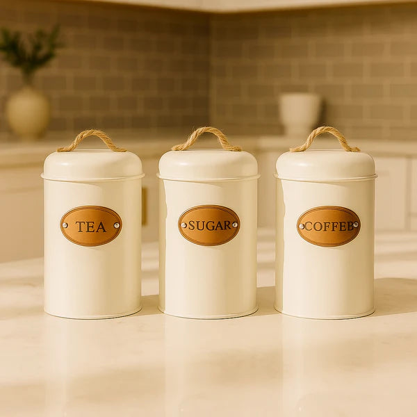 Rustic Kitchen Canister Set - White